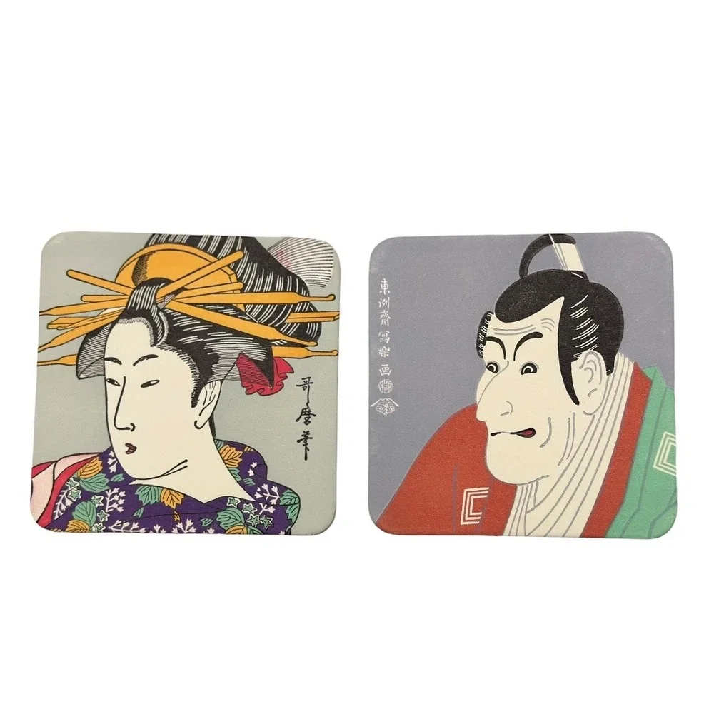 Japanese Ukiyoe Coasters Set Fine Art Woodblock Prints Mount Fuji Geisha Samurai